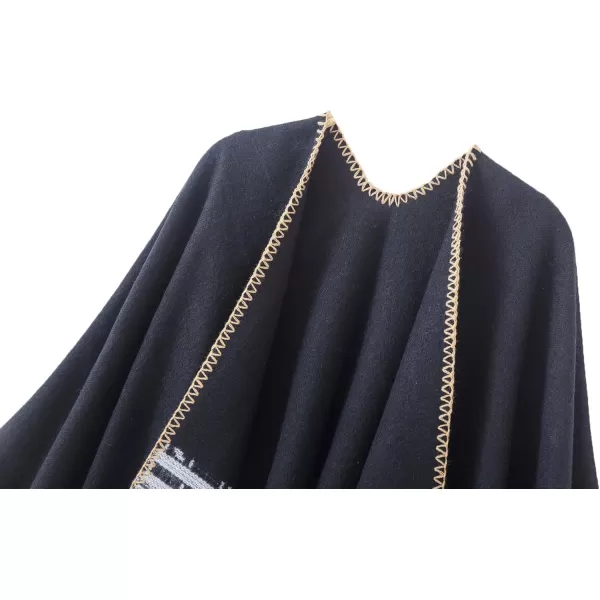 Womens Vintage Pattern Open Front Poncho Cape Shawl Winter Shawl WrapsSeries 6black