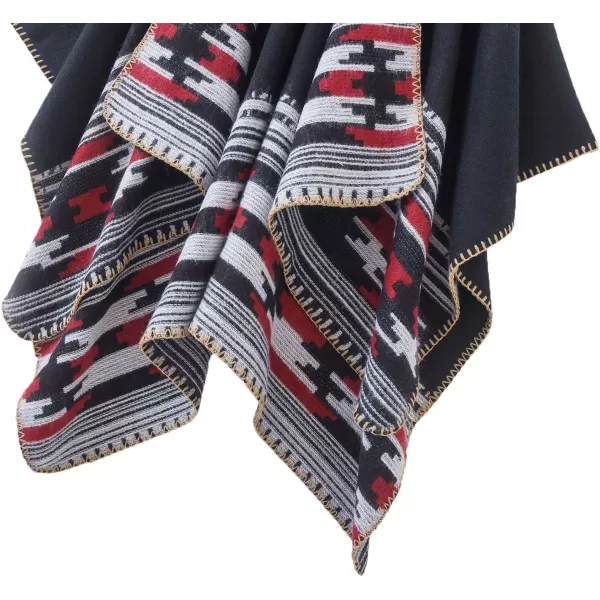 Womens Vintage Pattern Open Front Poncho Cape Shawl Winter Shawl WrapsSeries 6black
