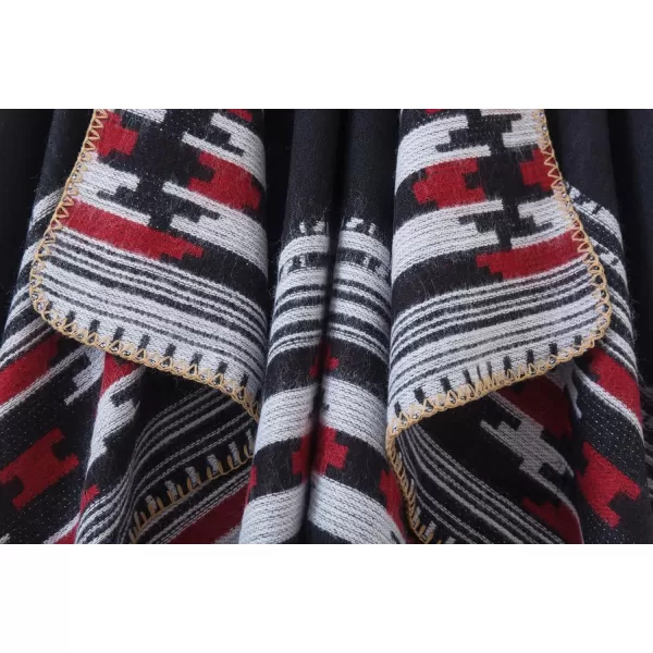Womens Vintage Pattern Open Front Poncho Cape Shawl Winter Shawl WrapsSeries 6black