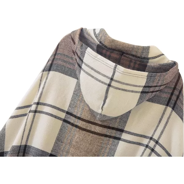 Womens Vintage Plaid Knitted Tassel Poncho Shawl Cape Button CardiganSeries 2 Camel