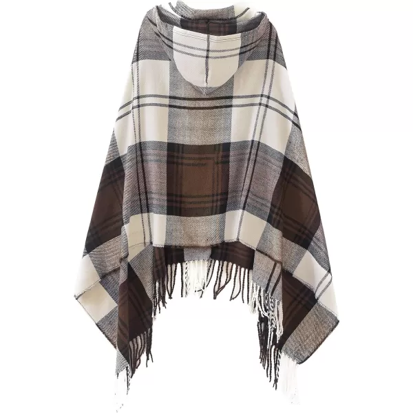 Womens Vintage Plaid Knitted Tassel Poncho Shawl Cape Button CardiganSeries 2 Camel