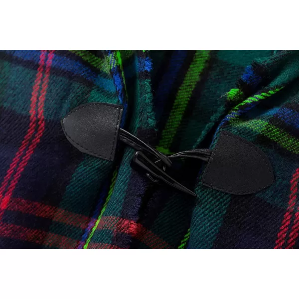 Womens Vintage Plaid Knitted Tassel Poncho Shawl Cape Button CardiganSeries 2 Green