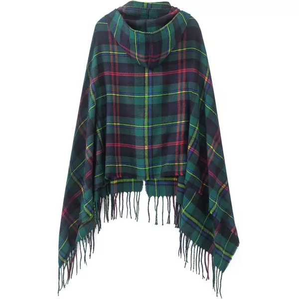 Womens Vintage Plaid Knitted Tassel Poncho Shawl Cape Button CardiganSeries 2 Green