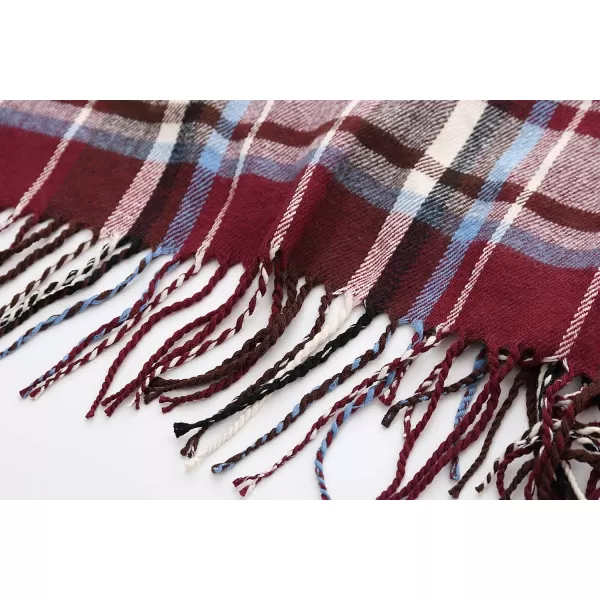 Womens Vintage Plaid Knitted Tassel Poncho Shawl Cape Button CardiganSeries 2 Maroon