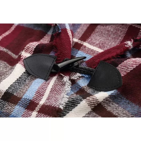 Womens Vintage Plaid Knitted Tassel Poncho Shawl Cape Button CardiganSeries 2 Maroon
