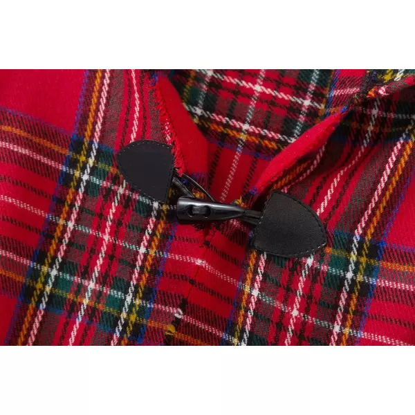 Womens Vintage Plaid Knitted Tassel Poncho Shawl Cape Button CardiganSeries 2 Red