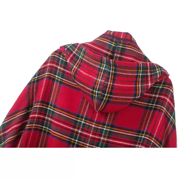 Womens Vintage Plaid Knitted Tassel Poncho Shawl Cape Button CardiganSeries 2 Red
