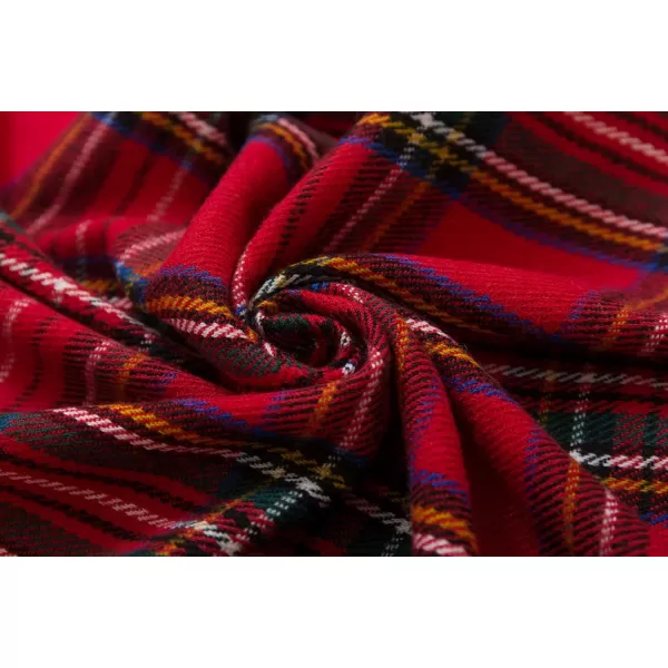 Womens Vintage Plaid Knitted Tassel Poncho Shawl Cape Button CardiganSeries 2 Red