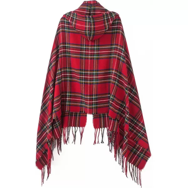 Womens Vintage Plaid Knitted Tassel Poncho Shawl Cape Button CardiganSeries 2 Red