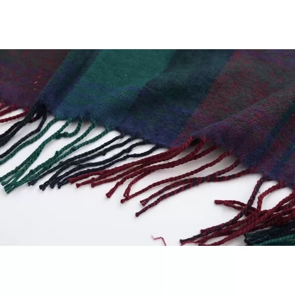 Womens Vintage Plaid Knitted Tassel Poncho Shawl Cape Button CardiganSeries 2 Wine Red