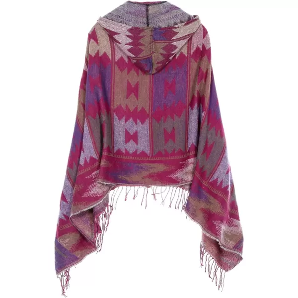 Womens Vintage Plaid Knitted Tassel Poncho Shawl Cape Button CardiganSeries 4 Purple