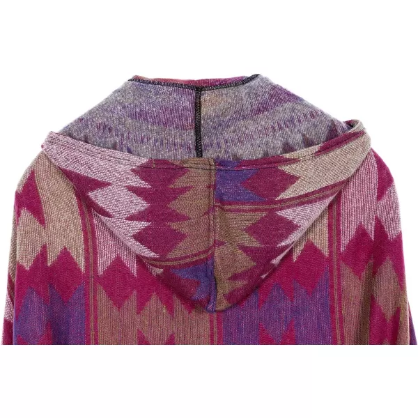 Womens Vintage Plaid Knitted Tassel Poncho Shawl Cape Button CardiganSeries 4 Purple