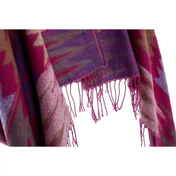 Womens Vintage Plaid Knitted Tassel Poncho Shawl Cape Button CardiganSeries 4 Purple