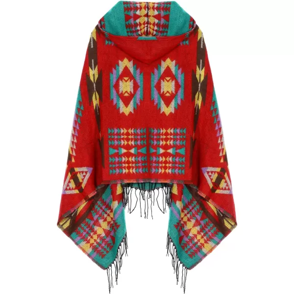 Womens Vintage Plaid Knitted Tassel Poncho Shawl Cape Button CardiganSeries 4 Red