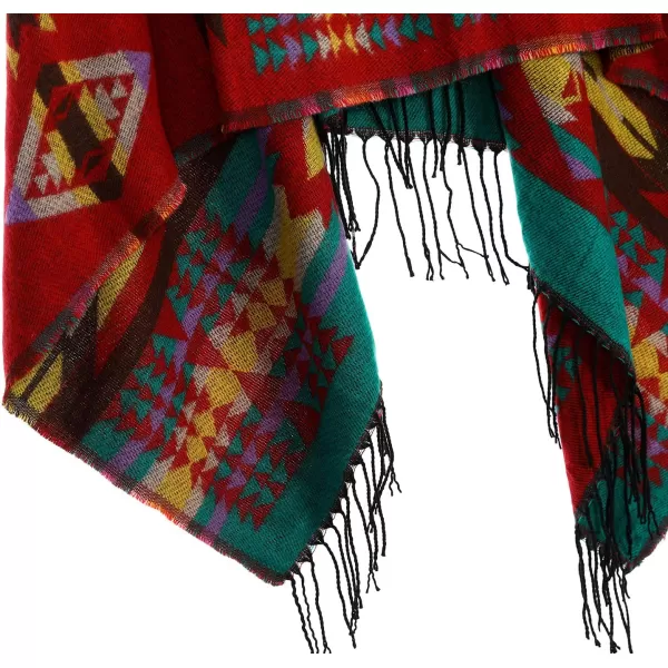 Womens Vintage Plaid Knitted Tassel Poncho Shawl Cape Button CardiganSeries 4 Red