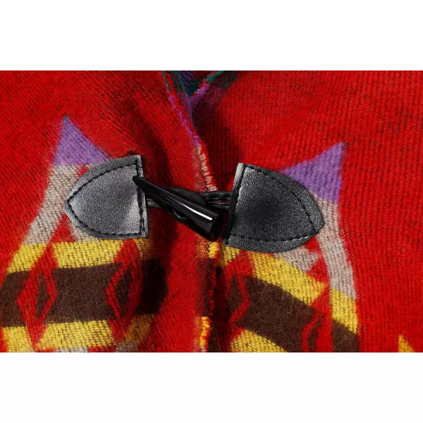 Womens Vintage Plaid Knitted Tassel Poncho Shawl Cape Button CardiganSeries 4 Red