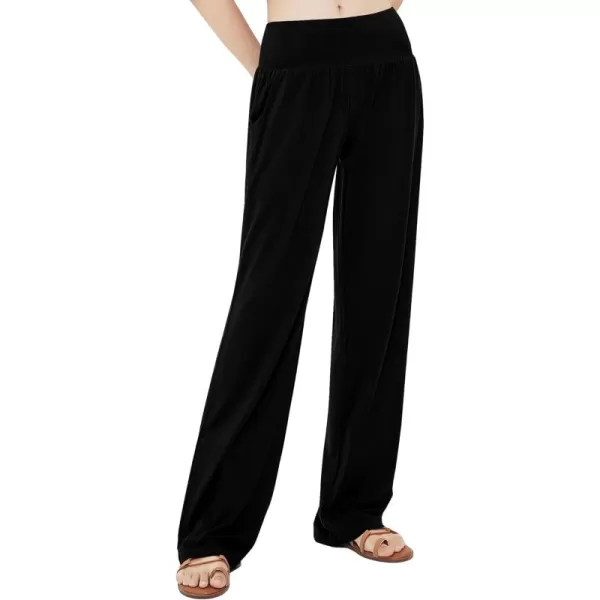 Urban CoCo Womens Comfy Yoga Pants Casual Wide Leg Sweatpants High Waist Stretch Trousers with PocketsBlack