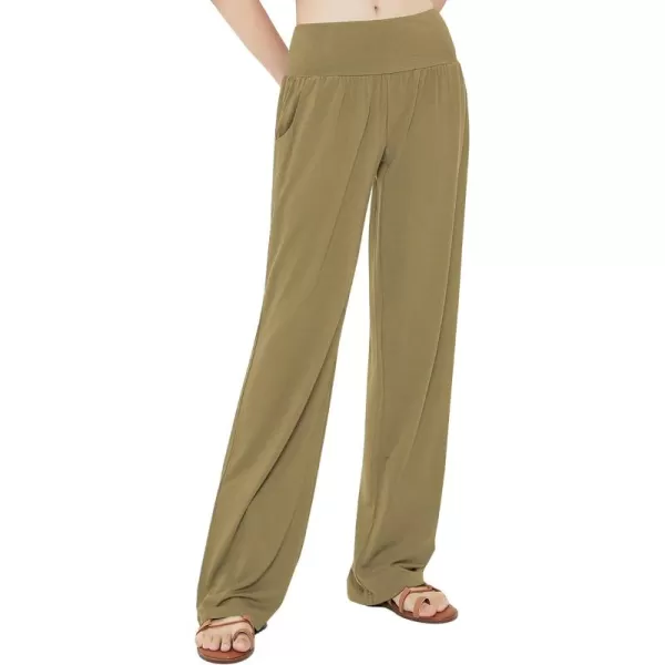 Urban CoCo Womens Comfy Yoga Pants Casual Wide Leg Sweatpants High Waist Stretch Trousers with PocketsCamel