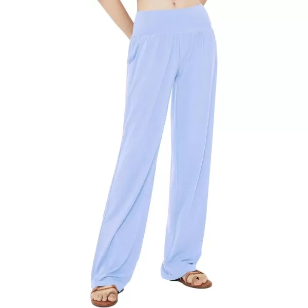 Urban CoCo Womens Comfy Yoga Pants Casual Wide Leg Sweatpants High Waist Stretch Trousers with PocketsLight Blue