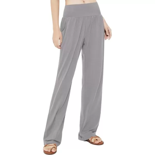 Urban CoCo Womens Comfy Yoga Pants Casual Wide Leg Sweatpants High Waist Stretch Trousers with PocketsLight Grey