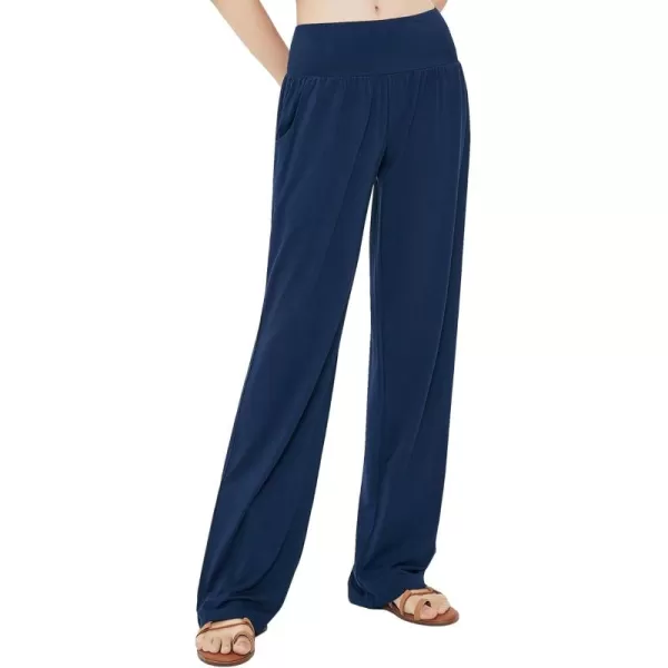 Urban CoCo Womens Comfy Yoga Pants Casual Wide Leg Sweatpants High Waist Stretch Trousers with PocketsNavy Blue