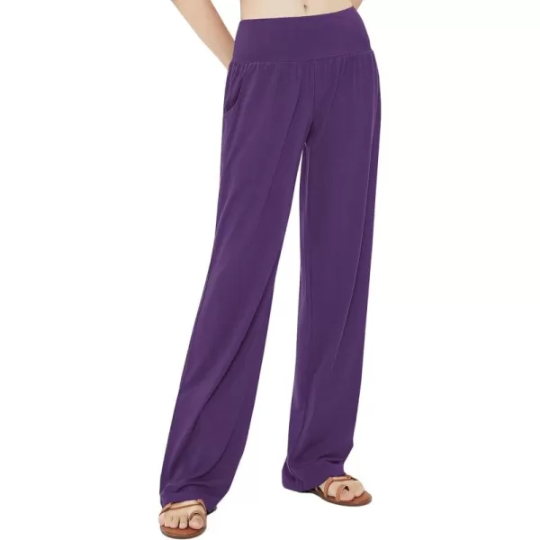 Urban CoCo Womens Comfy Yoga Pants Casual Wide Leg Sweatpants High Waist Stretch Trousers with PocketsPurple