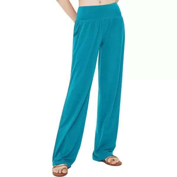 Urban CoCo Womens Comfy Yoga Pants Casual Wide Leg Sweatpants High Waist Stretch Trousers with PocketsTeal