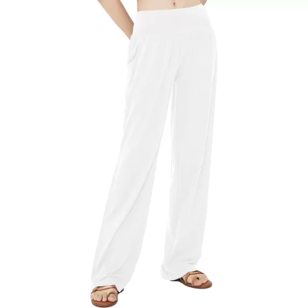 Urban CoCo Womens Comfy Yoga Pants Casual Wide Leg Sweatpants High Waist Stretch Trousers with PocketsWhite