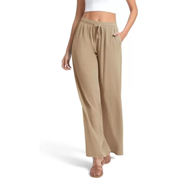 Urban CoCo Womens Elastic Waist Drawstring Casual Pants Straight Leg Lightweight Loose Trousers with PocketsApricot