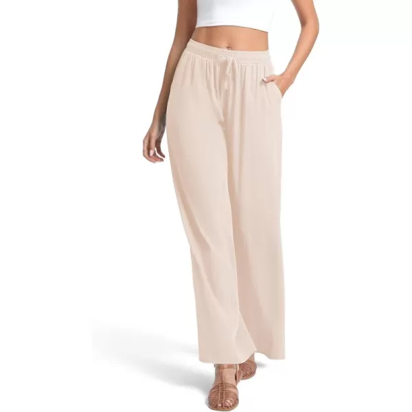 Urban CoCo Womens Elastic Waist Drawstring Casual Pants Straight Leg Lightweight Loose Trousers with PocketsBeige