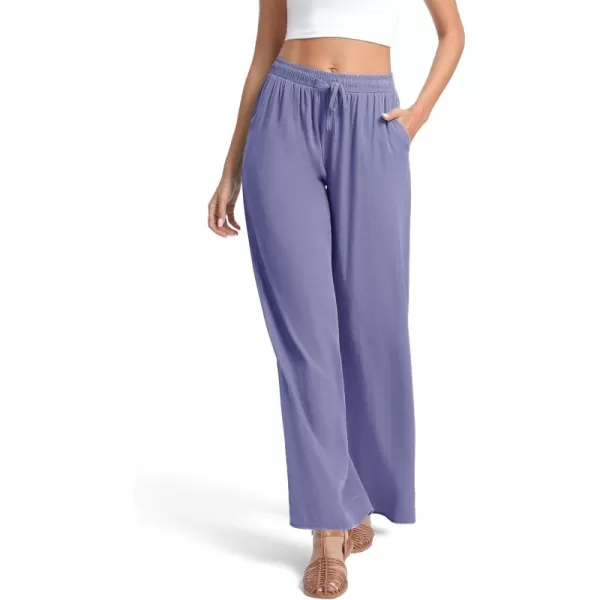 Urban CoCo Womens Elastic Waist Drawstring Casual Pants Straight Leg Lightweight Loose Trousers with PocketsBlue