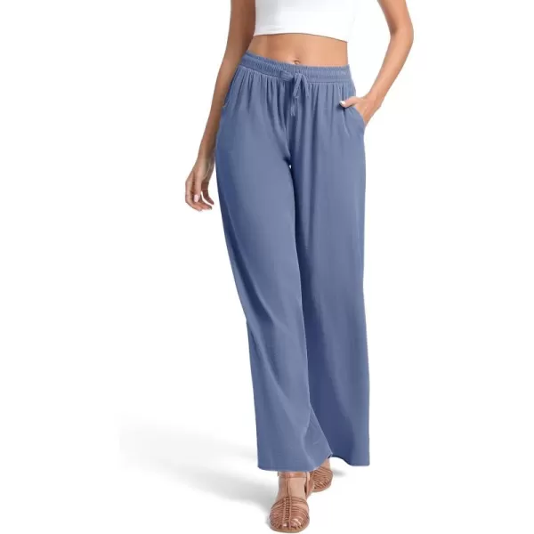 Urban CoCo Womens Elastic Waist Drawstring Casual Pants Straight Leg Lightweight Loose Trousers with PocketsDark Blue