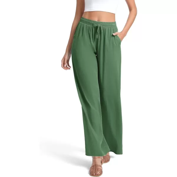 Urban CoCo Womens Elastic Waist Drawstring Casual Pants Straight Leg Lightweight Loose Trousers with PocketsGreen