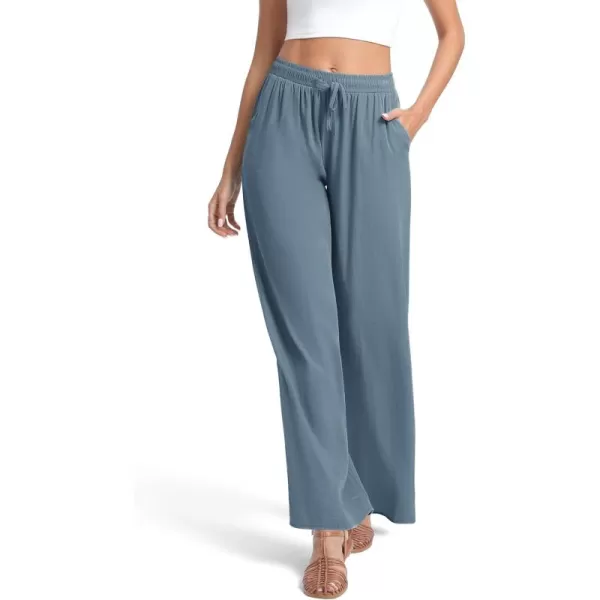 Urban CoCo Womens Elastic Waist Drawstring Casual Pants Straight Leg Lightweight Loose Trousers with PocketsIndigo Blue
