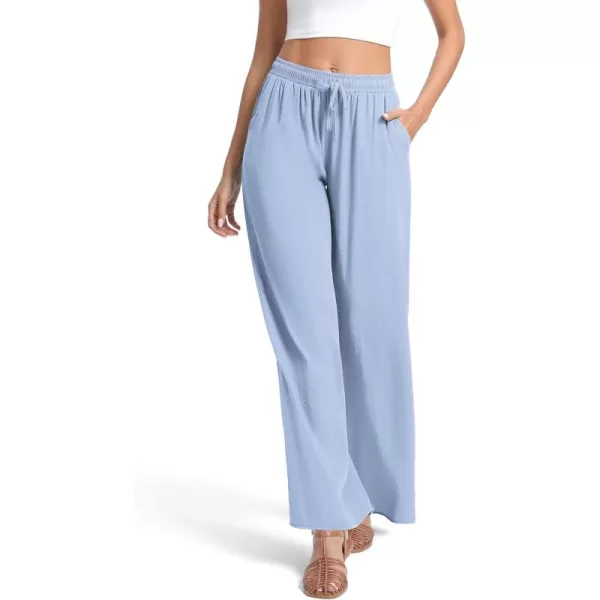 Urban CoCo Womens Elastic Waist Drawstring Casual Pants Straight Leg Lightweight Loose Trousers with PocketsLight Blue