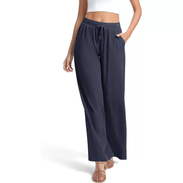 Urban CoCo Womens Elastic Waist Drawstring Casual Pants Straight Leg Lightweight Loose Trousers with PocketsNavy Blue