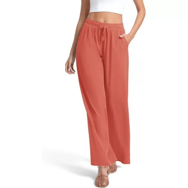 Urban CoCo Womens Elastic Waist Drawstring Casual Pants Straight Leg Lightweight Loose Trousers with PocketsRust