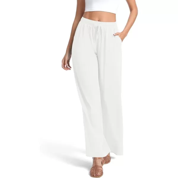 Urban CoCo Womens Elastic Waist Drawstring Casual Pants Straight Leg Lightweight Loose Trousers with PocketsWhite