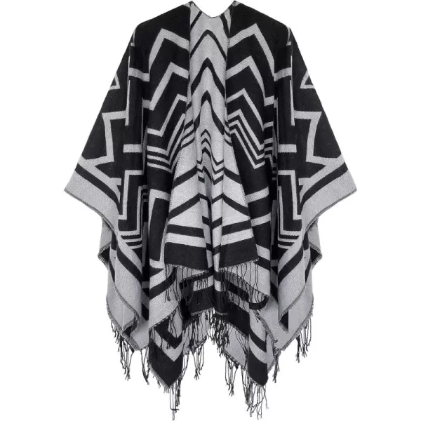Urban CoCo Womens Winter Vintage Poncho Capes Tassel Blanket Shawl Wrap Cardigan Coat2black