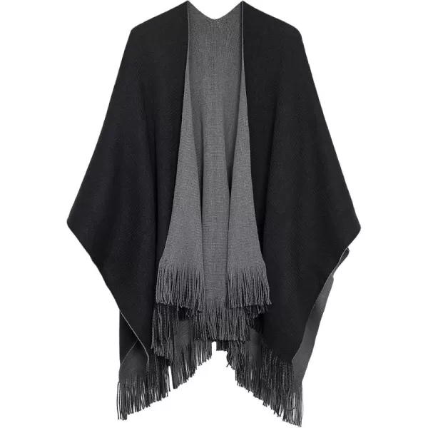 Urban CoCo Womens Winter Vintage Poncho Capes Tassel Blanket Shawl Wrap Cardigan CoatBlack