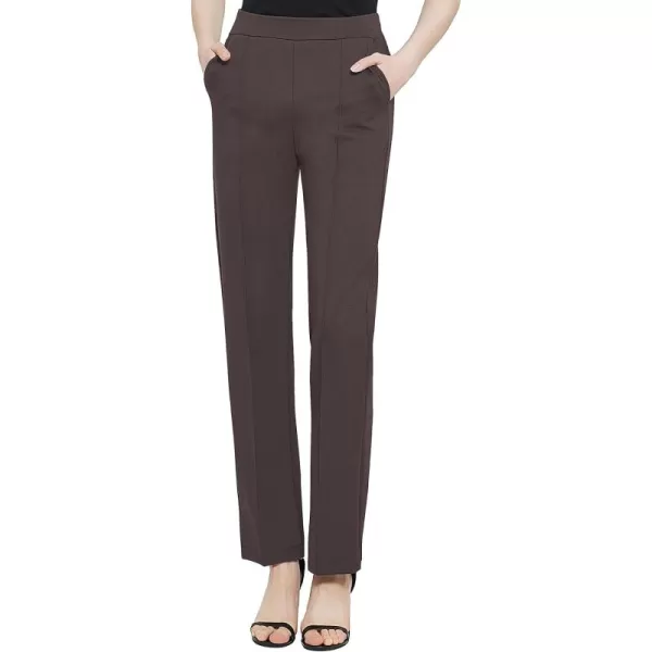 Urban CoCo Womens Yoga Dress Pants Stretchy Casual Slacks Straight Leg Work Pants with PocketsBrown
