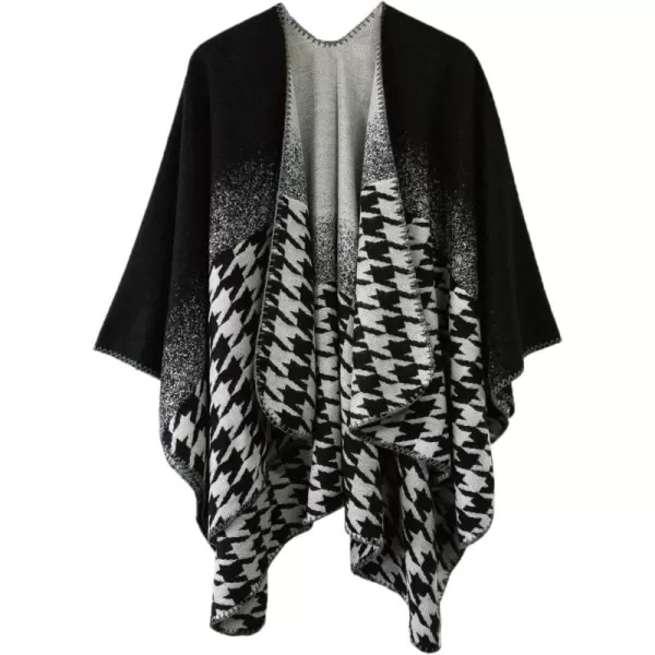 Womens Vintage Pattern Open Front Poncho Cape Shawl Winter Shawl WrapsSeries 10black