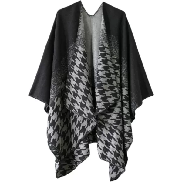 Womens Vintage Pattern Open Front Poncho Cape Shawl Winter Shawl WrapsSeries 10grey