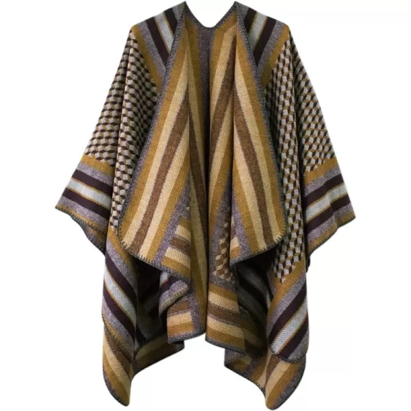 Womens Vintage Pattern Open Front Poncho Cape Shawl Winter Shawl WrapsSeries 11camel