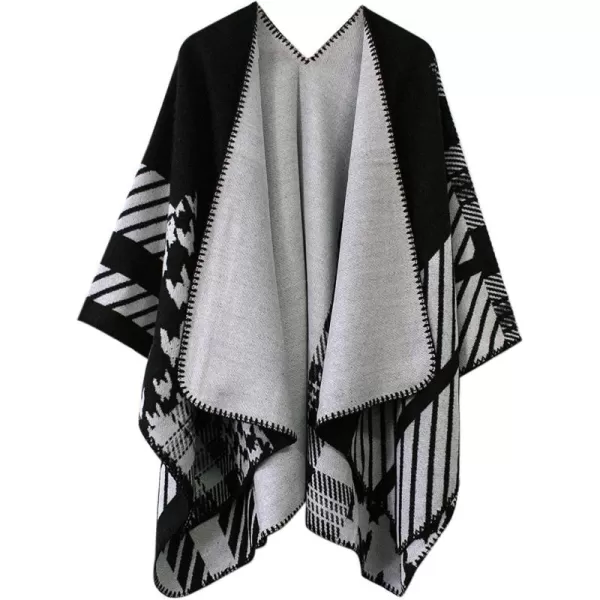 Womens Vintage Pattern Open Front Poncho Cape Shawl Winter Shawl WrapsSeries 12black