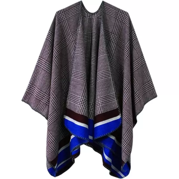 Womens Vintage Pattern Open Front Poncho Cape Shawl Winter Shawl WrapsSeries 13blue