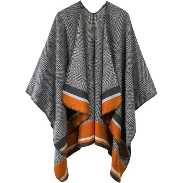 Womens Vintage Pattern Open Front Poncho Cape Shawl Winter Shawl WrapsSeries 13grey