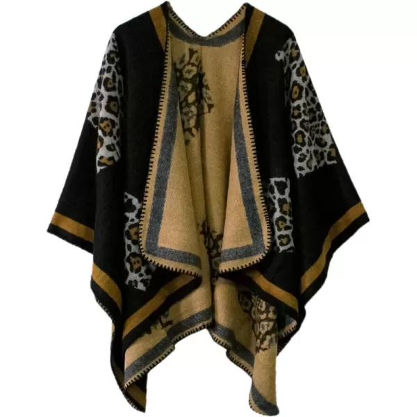 Womens Vintage Pattern Open Front Poncho Cape Shawl Winter Shawl WrapsSeries 14black