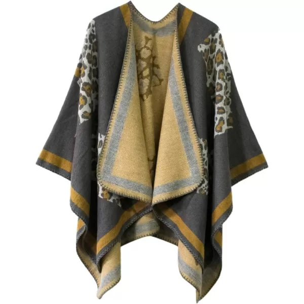 Womens Vintage Pattern Open Front Poncho Cape Shawl Winter Shawl WrapsSeries 14grey