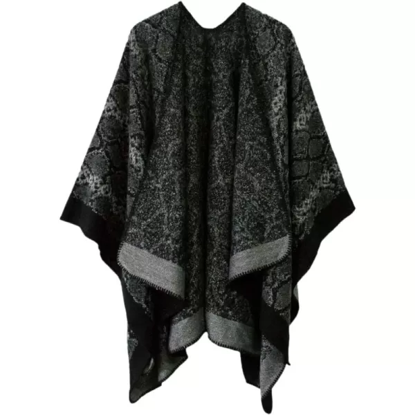 Womens Vintage Pattern Open Front Poncho Cape Shawl Winter Shawl WrapsSeries 15black